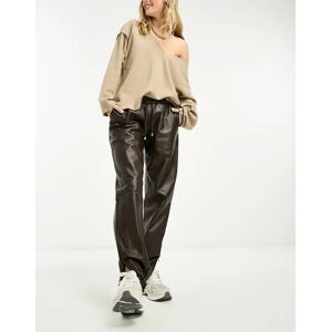 - Pantalon de jogging Ã©lastiquÃ© en cuir - Marron-Brown Brown 40 female