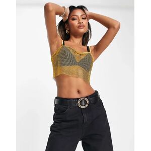 NA-KD - Crop top en tulle pailletÃ© - DorÃ© DorÃ© M female