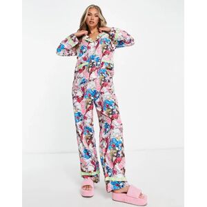 - Pyjama imprimÃ© manga avec chemise et pantalon Ã  bords volantÃ©s-Multicolore Multicolore S female