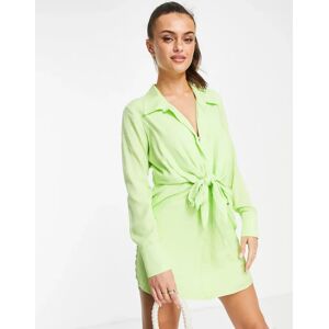 - Robe chemise courte effet nouÃ© Ã  l'avant - Citron vert Vert S female