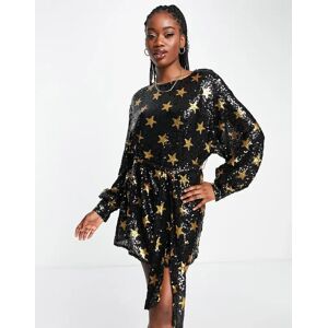 - Robe courte ornementÃ©e Ã  Ã©toiles avec ceinture Ã  nouer Ã  la taille - Noir-DorÃ© DorÃ© 38 female