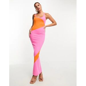 - Robe mi-longue en maille color block - Rose et orange-Multicolore Multicolore XS female