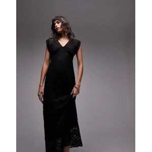 Topshop - Robe longue Ã  col en V en dentelle - Noir Noir 32 female - Publicité