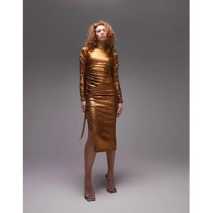 Topshop - Robe longue asymÃ©trique Ã  manches longues - Bronze-Cuivre Cuivre 32 female - Publicité