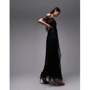 Topshop - Robe longue asymÃ©trique en dentelle ornementÃ©e - Noir Noir 32 female - Publicité