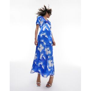 Topshop - Robe longue habillÃ©e Ã  col en V avec appliques - Bleu imprimÃ© Bleu 32 female - Publicité