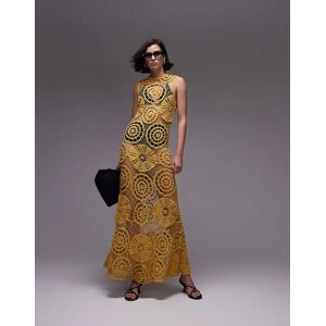 Topshop - Robe longue sans manches en maille au crochet - Moutarde-Jaune Jaune XS female - Publicité