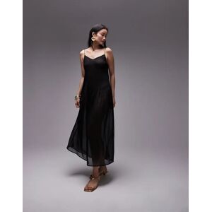 Topshop - Robe longue transparente avec taille plissÃ©e - Noir Noir 32 female - Publicité