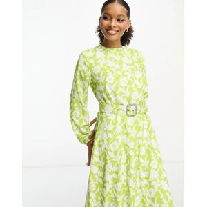 - Robe longue Ã  fleurs avec manches longues et ceinture - Sauge-Vert Vert 40 female