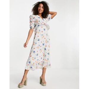 - Robe longue Ã  manches bouffantes avec imprimÃ© fleurs et pois-Multicolore Multicolore 36 female