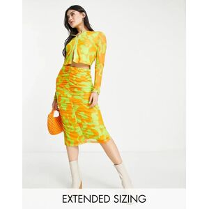 Vero Moda X Joann Van Den Herik - Jupe mi-longue en tulle froncÃ©e avec imprimÃ© - Orange et citron vert Orange 46 female - Publicité