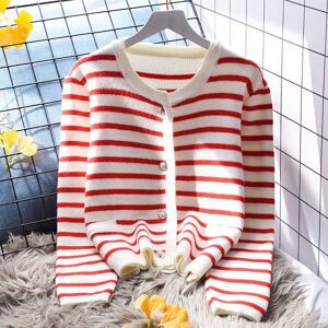 Pateekate Casual Stripe Short Sweater Coat Femmes Loose Cardigan 2023 Automne Coréen À Manches Longues O Cou Tricoté Cardigan Pull Femme - Publicité