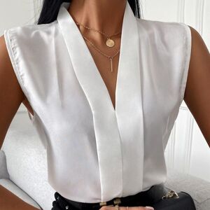 Mode été sans manches décontracté hauts en mousseline de soie Blouse femmes col en V lâche femme chemise vêtements bureau dame chemises blanches 24758 - Publicité