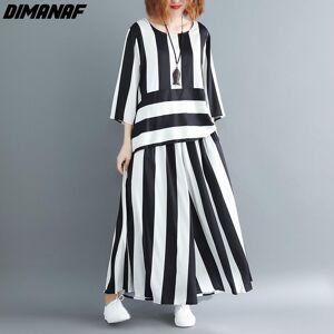 DIMANAF Grande Taille Femmes Blouse Deux Pièces Ensemble Rayé Chemises Manches Chauve-Souris D été En Mousseline De Soie Hauts Costume Lâche Décontracté Solide Femme Oversize - Publicité