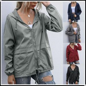 Femmes mode en plein air imperméable veste de pluie décontracté ample à capuche coupe-vent manteau escalade coupe-vent veste XS-5XL - Publicité