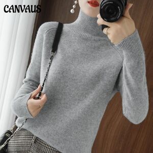 CANVAUS – pull à bascule en laine mélangée pour femme, col montant, Slim, couleur unie, Style coréen, printemps et automne - Publicité