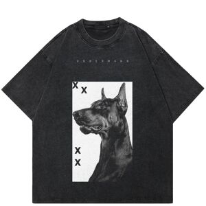 AKIN QUARTER 24 Streetwear Dobermann graphique unisexe T-Shirt coton lavé noir T-Shirt unisexe hauts t-shirts été manches courtes T-Shirt - Publicité