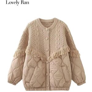 Lovely Ran Gland Patchwork coton femmes manteau col rond simple boutonnage pleine longueur femme épais chaud veste ample décontracté poche pardessus - Publicité