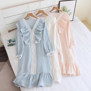 CLOUD COTTON STORY Chemise de nuit japonaise style princesse jupe longue femme printemps et été à manches longues mince 100% coton crêpe douce dentelle robe de maison - Publicité