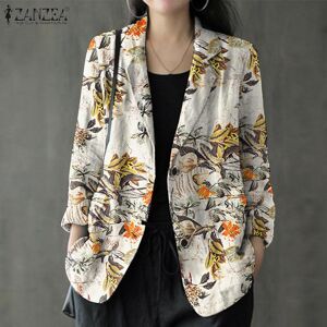 ZANZEA femmes à manches longues imprimé vêtements d'extérieur décontracté boutons amples coton Blazer vestes Cardigan hauts - Publicité
