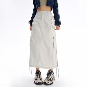 MAYADI CLOTHING Y2k Cargo Midi jupes femmes rétro Streetwear poche taille haute côté fendu chemise droite longue jupe - Publicité