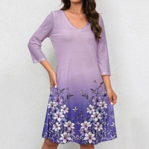 Robe pour femmes, col en v, manches longues, douce, respirante, ample, imprimé floral, extensible, robe de soirée pour Cocktail - Publicité