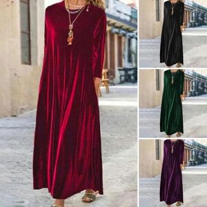 Robe longue à col rond pour femme, ample, couleur unie, pull à manches longues, doux et chaud, décontracté, longueur cheville, automne et printemps - Publicité