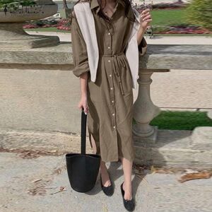 ZANZEA Robe à revers boutonnée pour femme, manches longues, couleur unie, taille collectée - Publicité