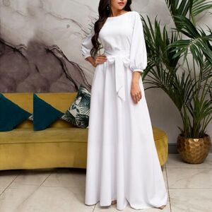 Robe longue blanche Vintage avec nœud papillon, Maxi, manches lanternes, élégante, à bandes, couleur unie, col rond, style Boho, longueur au sol - Publicité