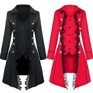 Veste longue gothique de Vampire pour femmes, garniture en dentelle, manteau de smoking, robe d halloween, redingote Steampunk - Publicité