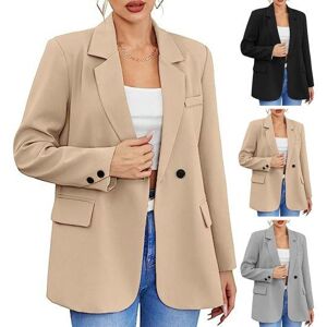 jiantengxujm Femmes Automne Printemps Costume Manteau Formel Style D'affaires Bouton Fermeture Cardigan Couleur Unie Grande Taille Lâche Revers Manches Longues Poches OL Commute Veste - Publicité