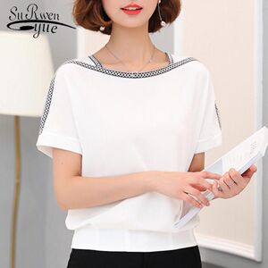 Mode femmes Blouse mode solide à manches courtes grande taille chemise blanche hauts élégant décontracté en mousseline de soie chemises femmes vêtements - Publicité