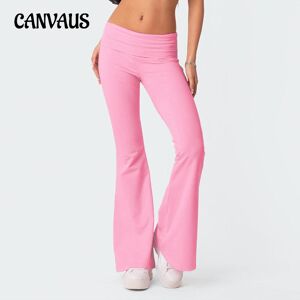 CANVAUS Pantalon Slim pour femmes, couleur unie, mode, Style décontracté, taille basse, évasé, printemps et automne - Publicité
