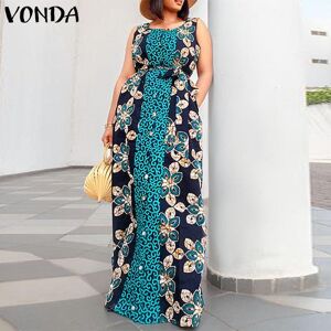 Femme Grande Taille Col Rond Sans Manches Ceinture Imprimé Floral Épissage Robe Longue Ample