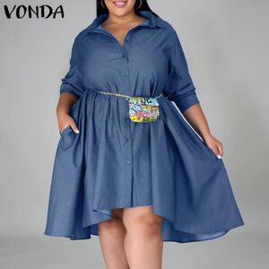 Robe chemise mi-longue boutonnée en jean à manches longues pour femme