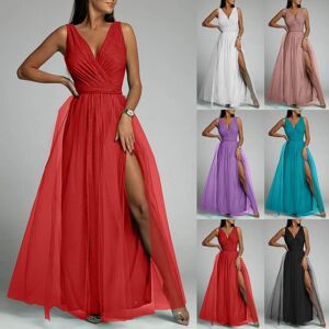 Robe longue sexy pour femmes, col en V, taille haute, couleur unie, brillante - Publicité