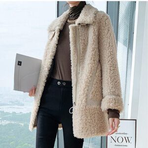 Manteau en peau de mouton pour femme avec poches en fourrure, veste d hiver épaisse et chaude - Publicité