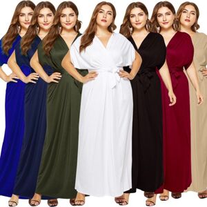 Robe longue grande taille pour femmes, vêtements Sexy, couleur unie, col en v, ample, grand ourlet irrégulier, manches chauve-souris, surdimensionnée, Maxi - Publicité