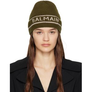 Balmain Bonnet vert à logo en tricot jacquard - UNI - Publicité