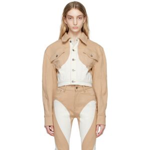 Mugler Blouson écourté beige et blanc en denim exclusif à SSENSE - FR 36 - Publicité