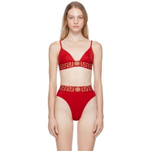 Versace Underwear Haut de bikini rouge à motif à clé grecque - 1 - Publicité