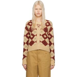 Acne Studios Cardigan brun clair et bourgogne à motif argyle - XS - Publicité