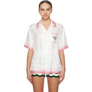 Casablanca Chemise 'Tennis Club' blanc et rose à images à logo - M - Publicité