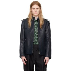 Burberry Blouson bleu marine en cuir à glissières - UK 8/ US 6 - Publicité