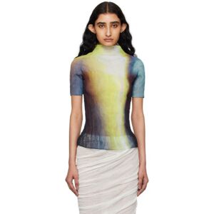 Issey Miyake T-shirt jaune et bleu marine en crêpe chiffon plissé - 2 - Publicité