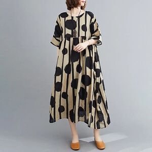 TOMTOP Nouvelle Mode Femmes Coton Lin Robe O-cou Manches Courtes Poches Imprimé Floral Ourlet Plissé Plus La Taille Vintage Robe Longue - Publicité
