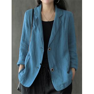 ZANZEA Veste blazer pour femme 100% coton de couleur unie, boutonnée avec poches, polyvalente pour toutes les occasions profess - Publicité