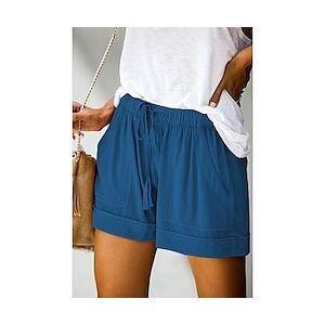 Femme basique Casual Short Pantalon de Yoga Fluide Bouffant Poche Court Pantalon du quotidien Vacances Micro-élastique simple Mélange de Coton Poids Léger Extérieur Taille médiale Bleu Ciel Rouge vin Lightinthebox