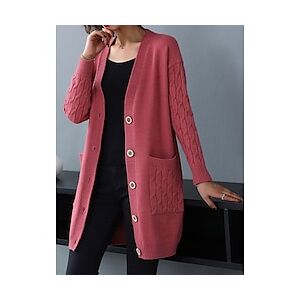 Gilet Cardigan Femme torsadé Tricoter Col V Tricot Fils de spandex Bouton Poche Automne Hiver Longue Extérieur du quotidien Sortie mode Décontractées Flexible manche longue Couleur unie Noir Rouge Lightinthebox