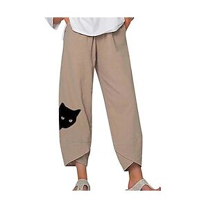 Femme Pantalon Mélange de Lin  Coton Poches latérales Chat Cheville Bleu Printemps été Lightinthebox